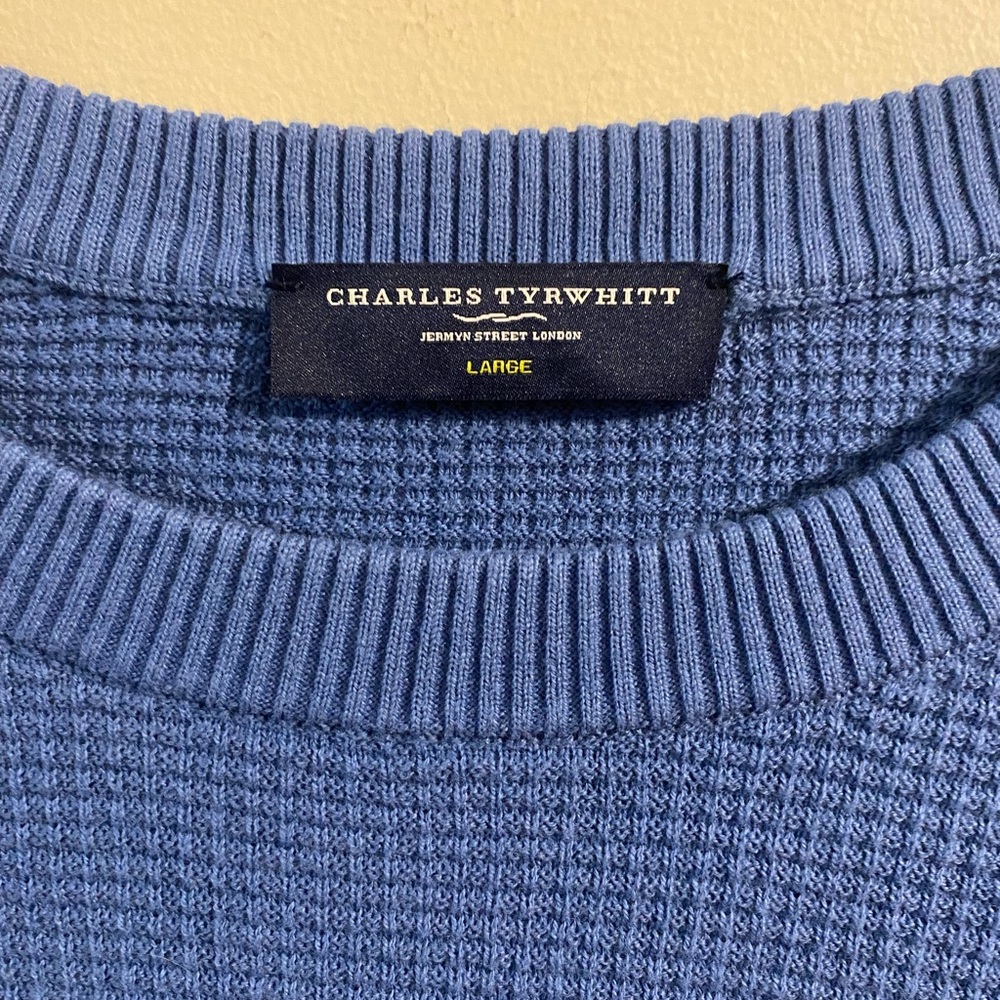 Charles Tyrwhitt Blue Thermal Long Sleeve Merino Wool Blend Sweater Size Large‎ - Picture 2 of 3